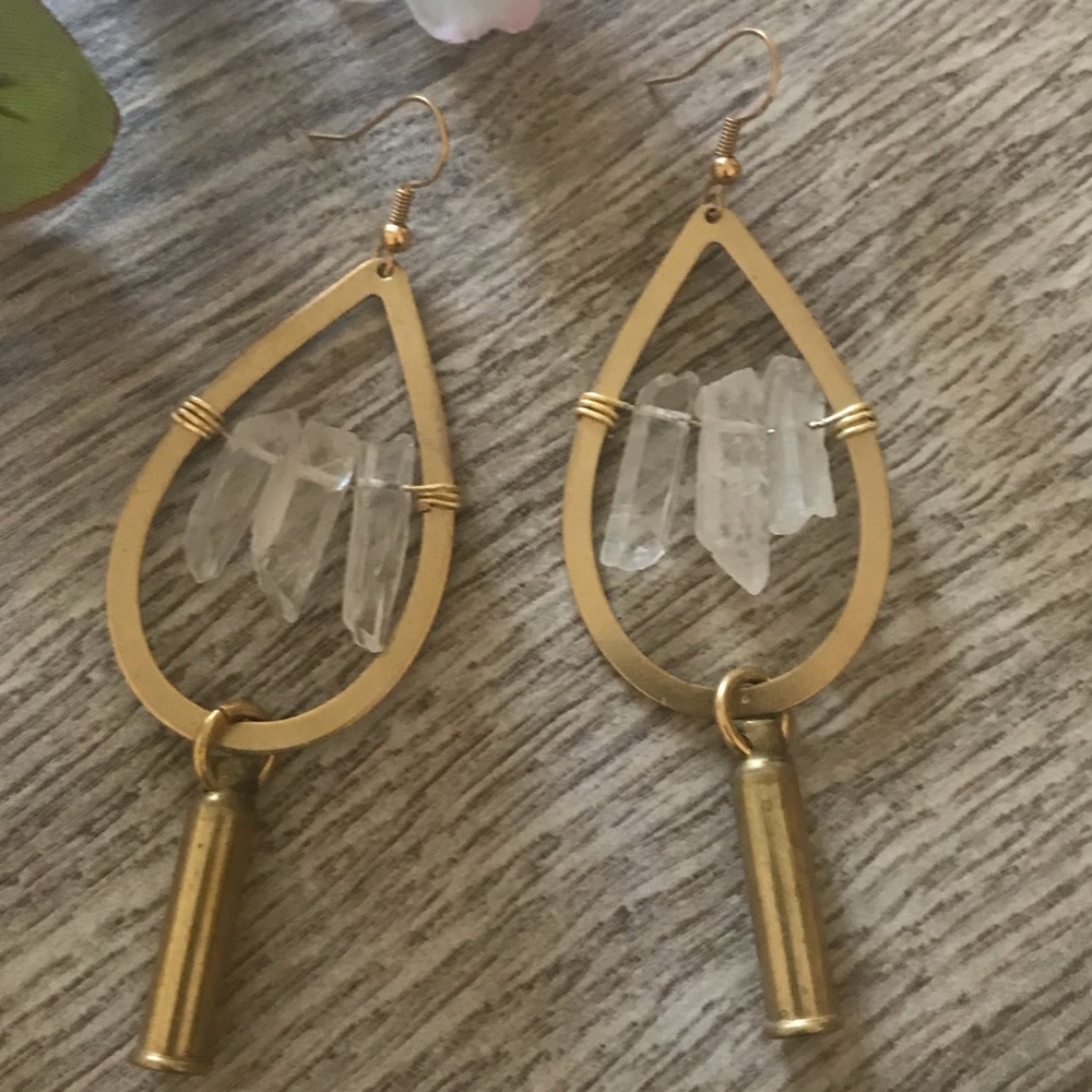 Brass and Crystal Quartz Fashion Earrings
